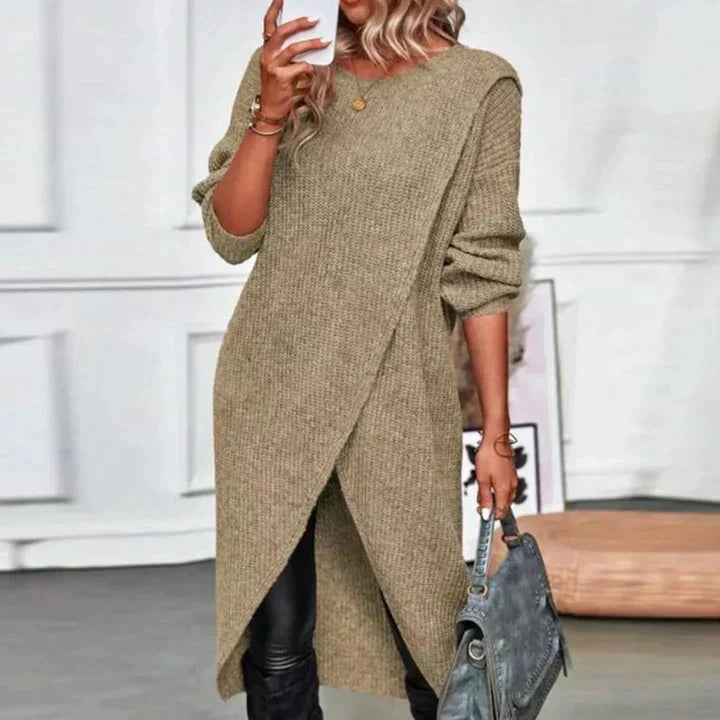 Street-wave Women Sweat Dress Cozy Knit With Wrap Front For Effortless Chic Everyday Wear