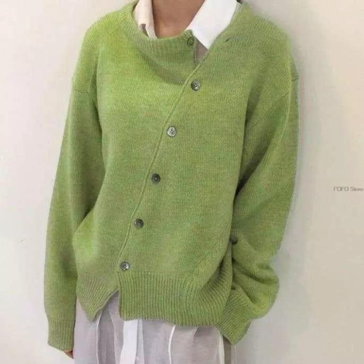 Street-Wave Asymmetric Knit Cardigan With Button Front For Women, Casual Yet Warm And Elegant