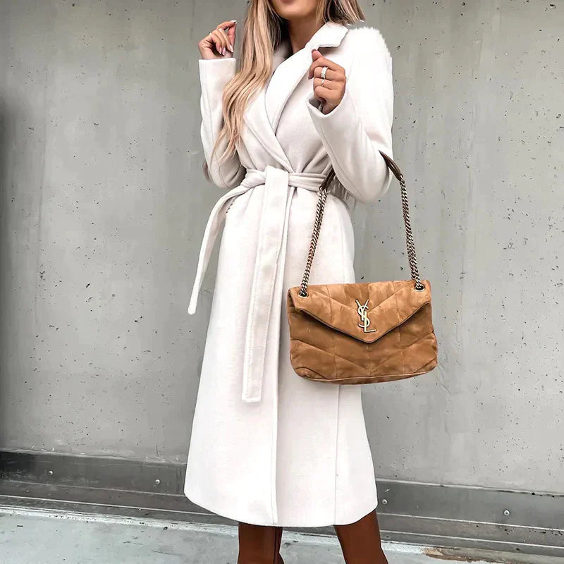 Street-Wave Long Wool Coat For Women Belted Winter Elegance Versatile Must-Have Essential