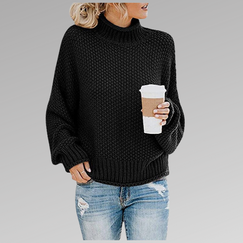 Street-Wave High Neck Knit Pullover For Women Warm Cozy Chunky Sweater Casual Everyday Style