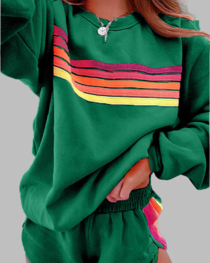 Street-wave Striped Pajama Set for Women Cozy Relaxed Fit Sleepwear Colorful Stripes