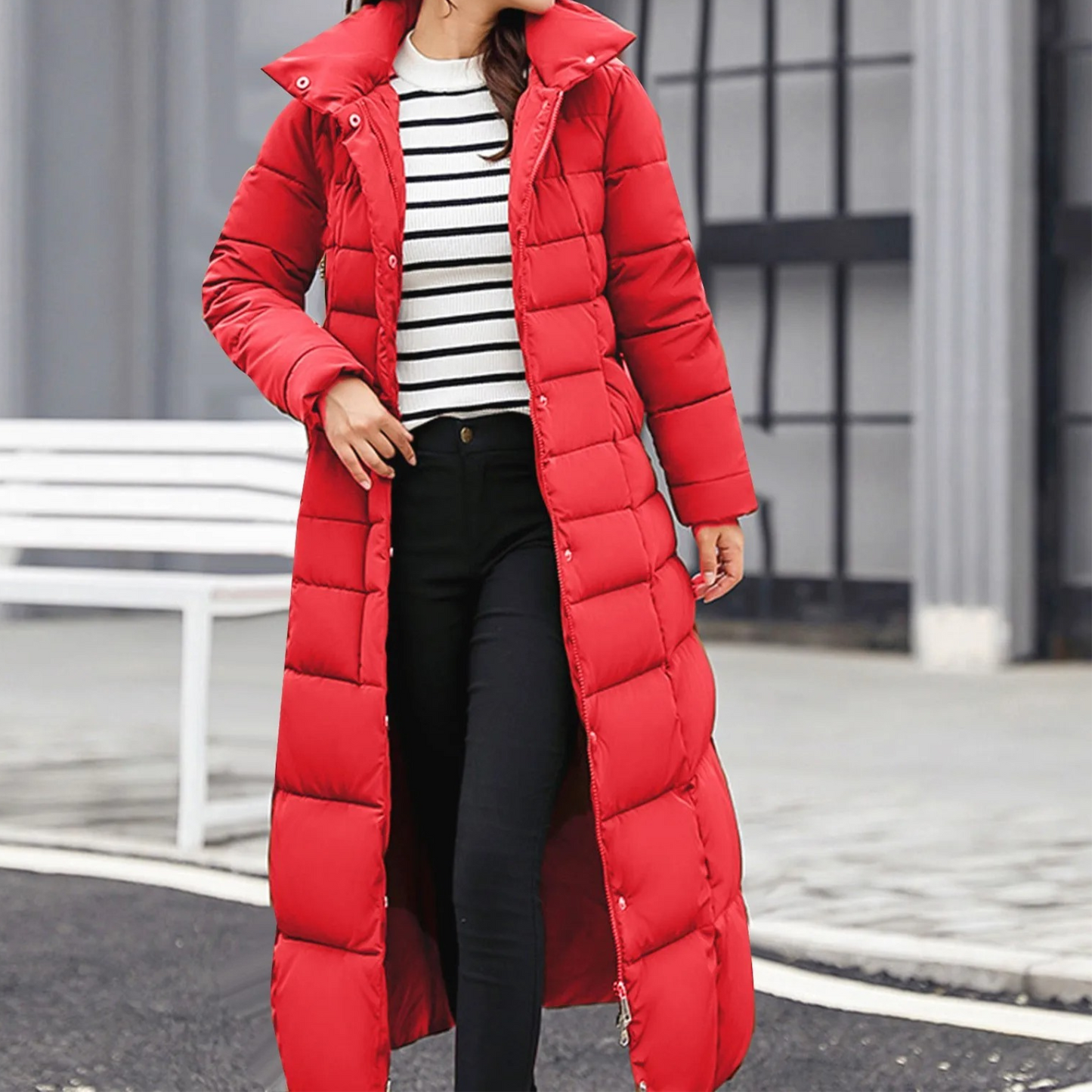 Street-wave Women's Puffer Coat Belted Warm Winter Jacket with Cozy Quilted Design