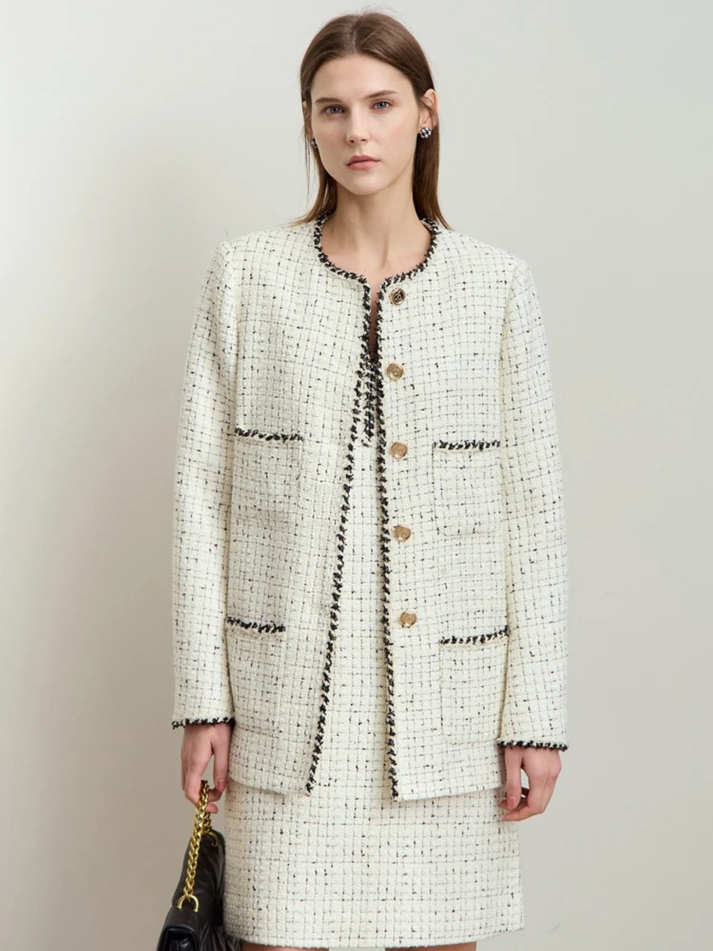 Street-Wave Tweed Wool Jacket With Tie Belt For Women, Elegant Longline Coat With Structured Shoulders