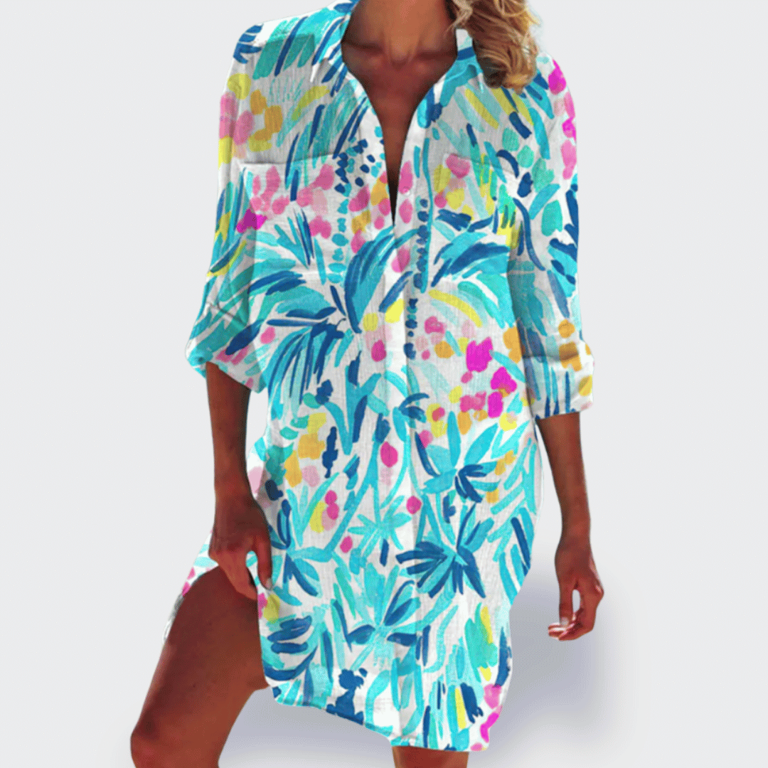 Women's Flowy Draped Dress with Vibrant Design and Lightweight Fabric
