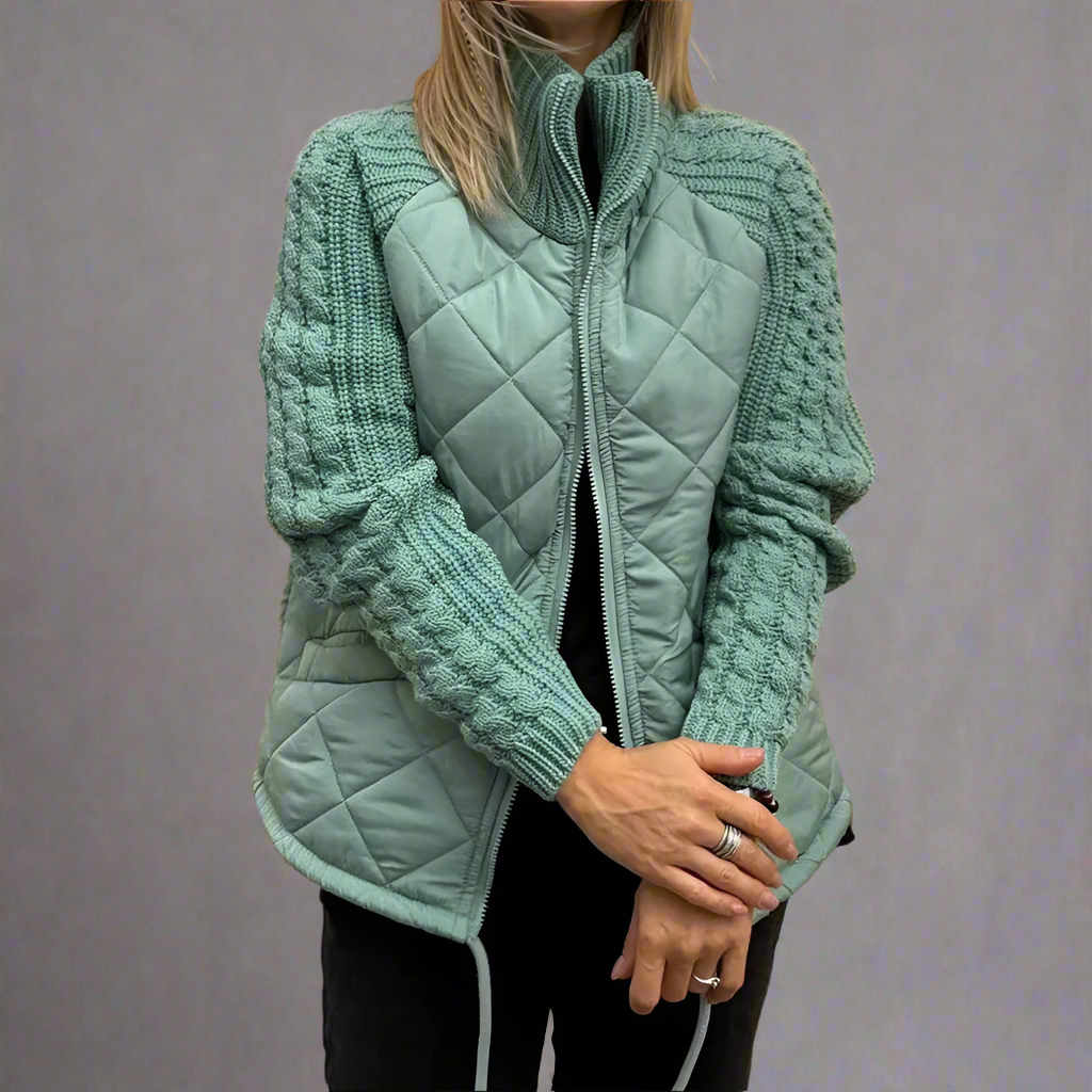 Street-wave Quilted Jacket With Knit Sleeves For Autumn Warmth And Womens Everyday Casual Style