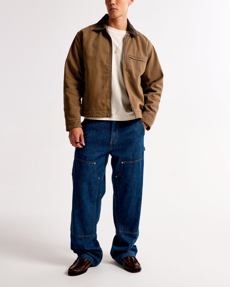 Street-Wave Work Jacket With Zip Corduroy Collar Warm Rugged Style for Urban Professionals