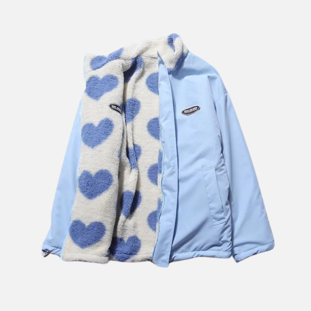 Street-wave Women's Winter Puffer Jacket With Zip Front Cozy Fleece Lining Hearts Print