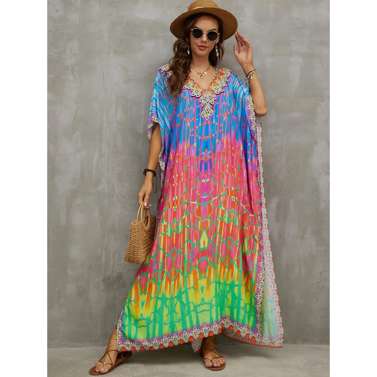 Street Wave Womens Kaftan Light and Airy Loose Fit V Neck Beach Cover Up