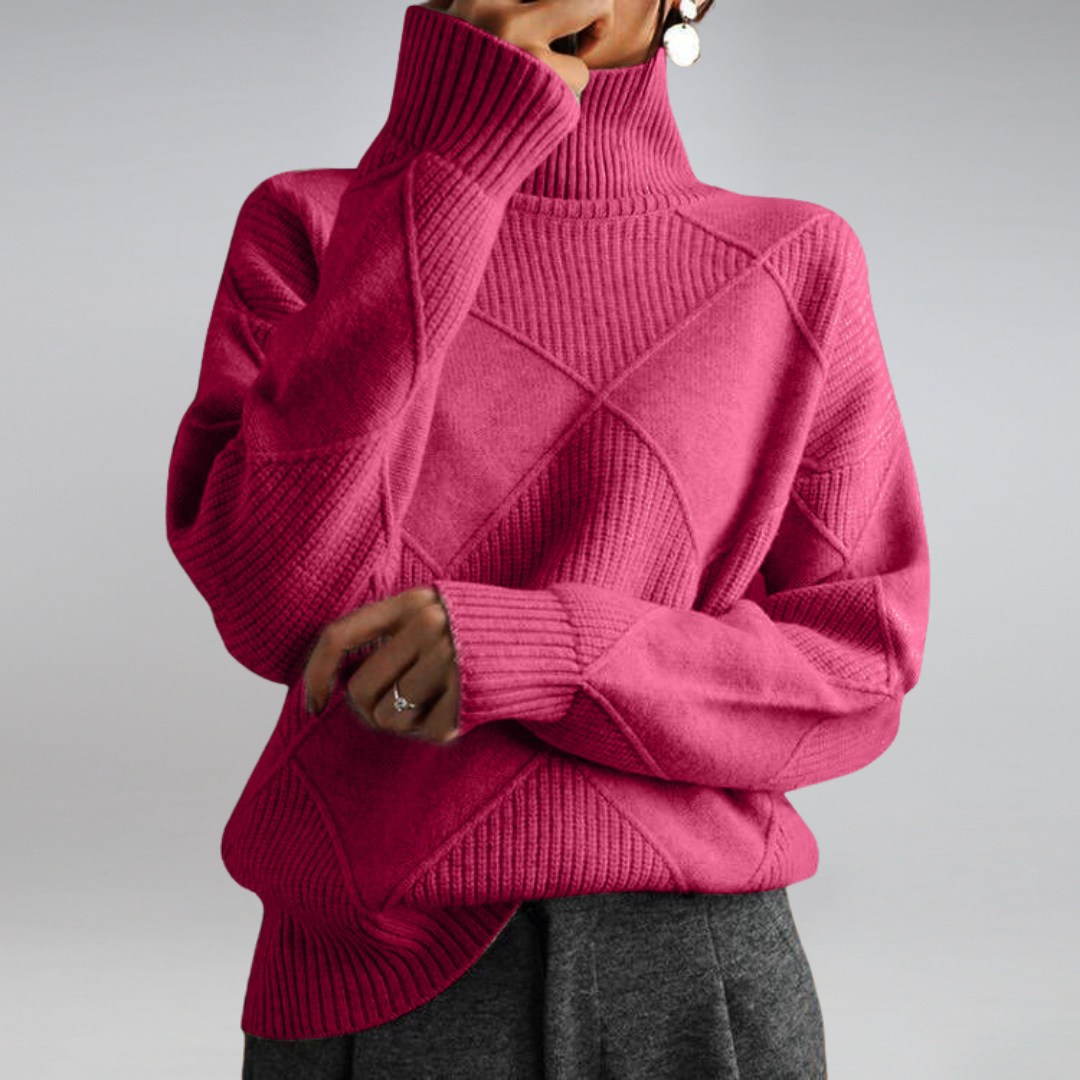 Street Wave Women Turtleneck Sweater Warm Diamond Knit For Elegant Cozy Winter Seasonal