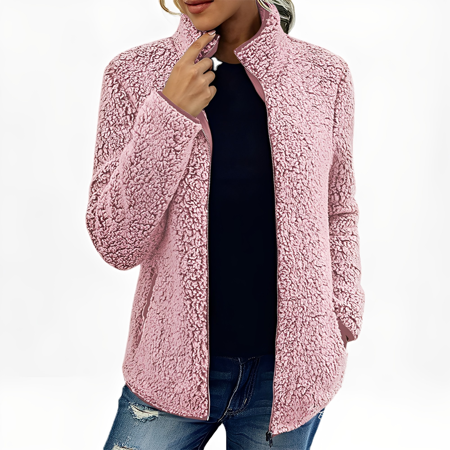 Street-wave Fleece Velour Coat For Women Cozy Warmth And Elegant Style With Zip Front