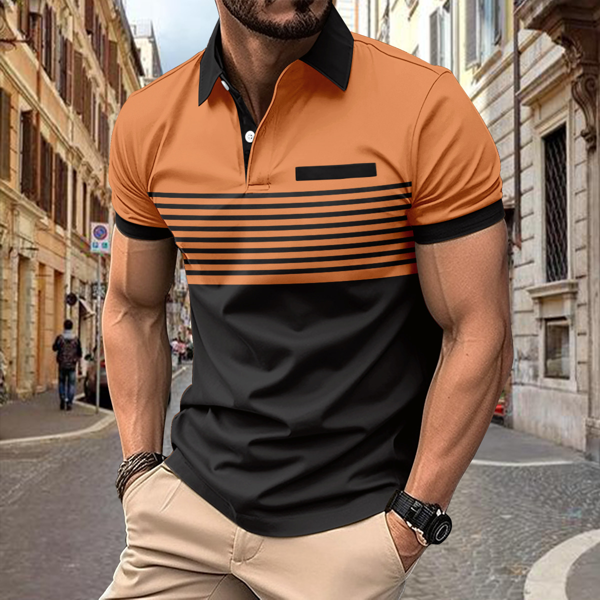 Mens Polo Shirt Street Wave Breathable Classic Polo For Casual And Active Wear