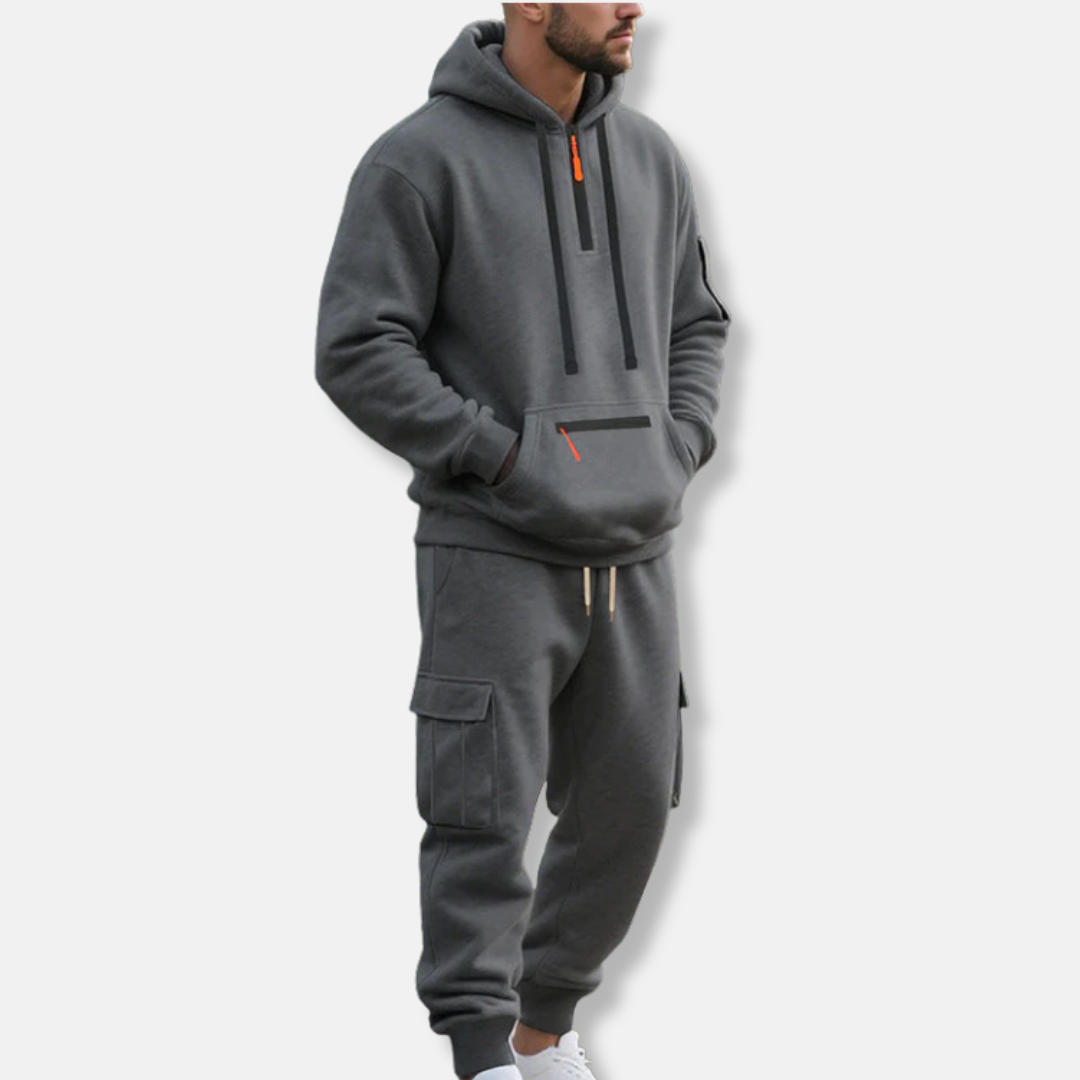 StreetWave Mens Tracksuit Set With Relaxed Fit Hoodie And Cargo Joggers