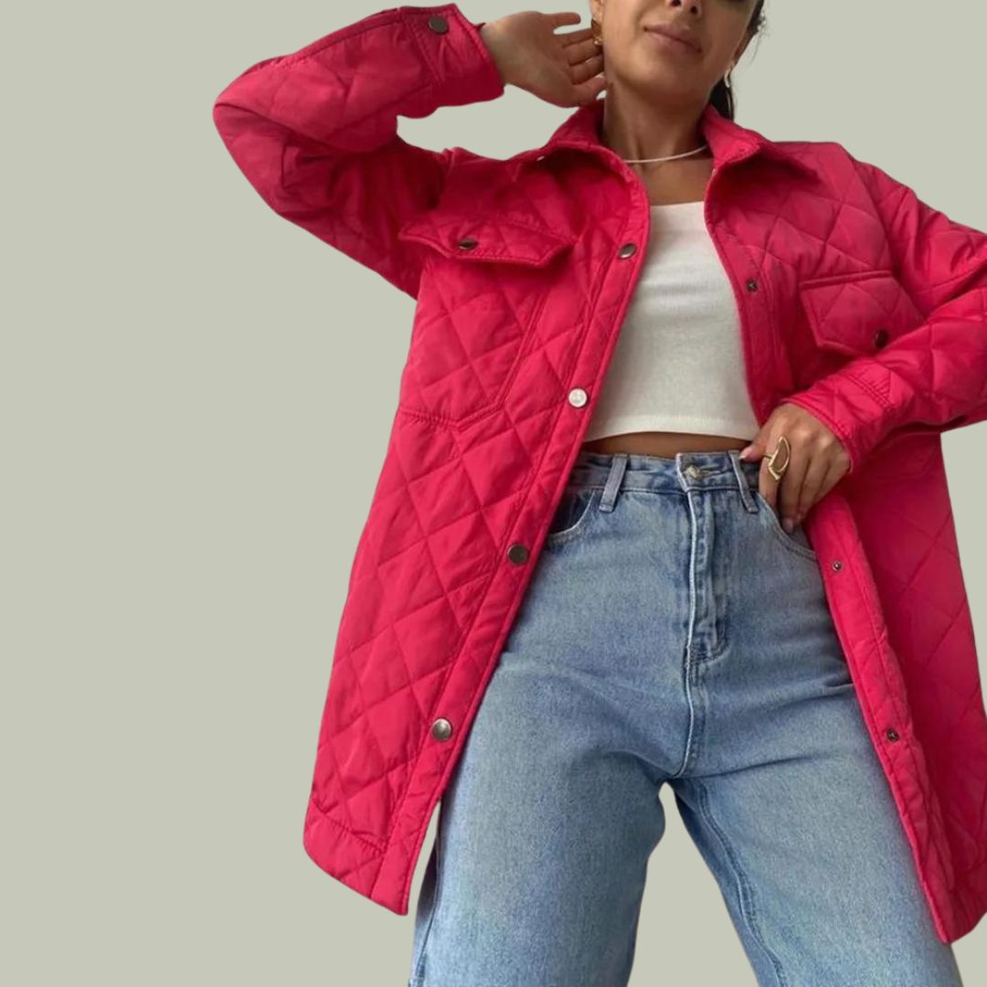 Street Wave Quilted Jacket With Snap Buttons Classic Warm Padded Coat For Women Everyday