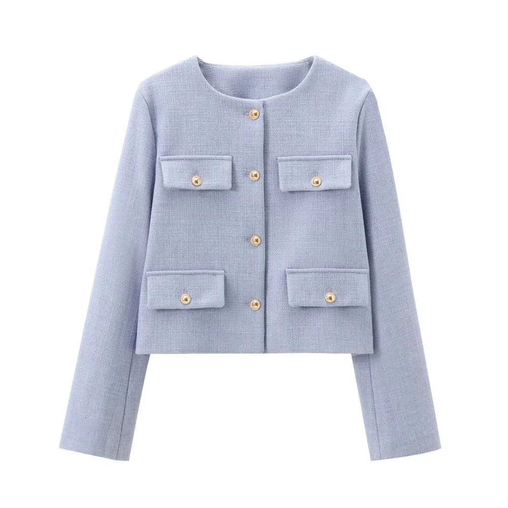 Street-wave Cropped Jacket For Women, Elegant Chic Blazer With Pockets, Modern Wardrobe Essential