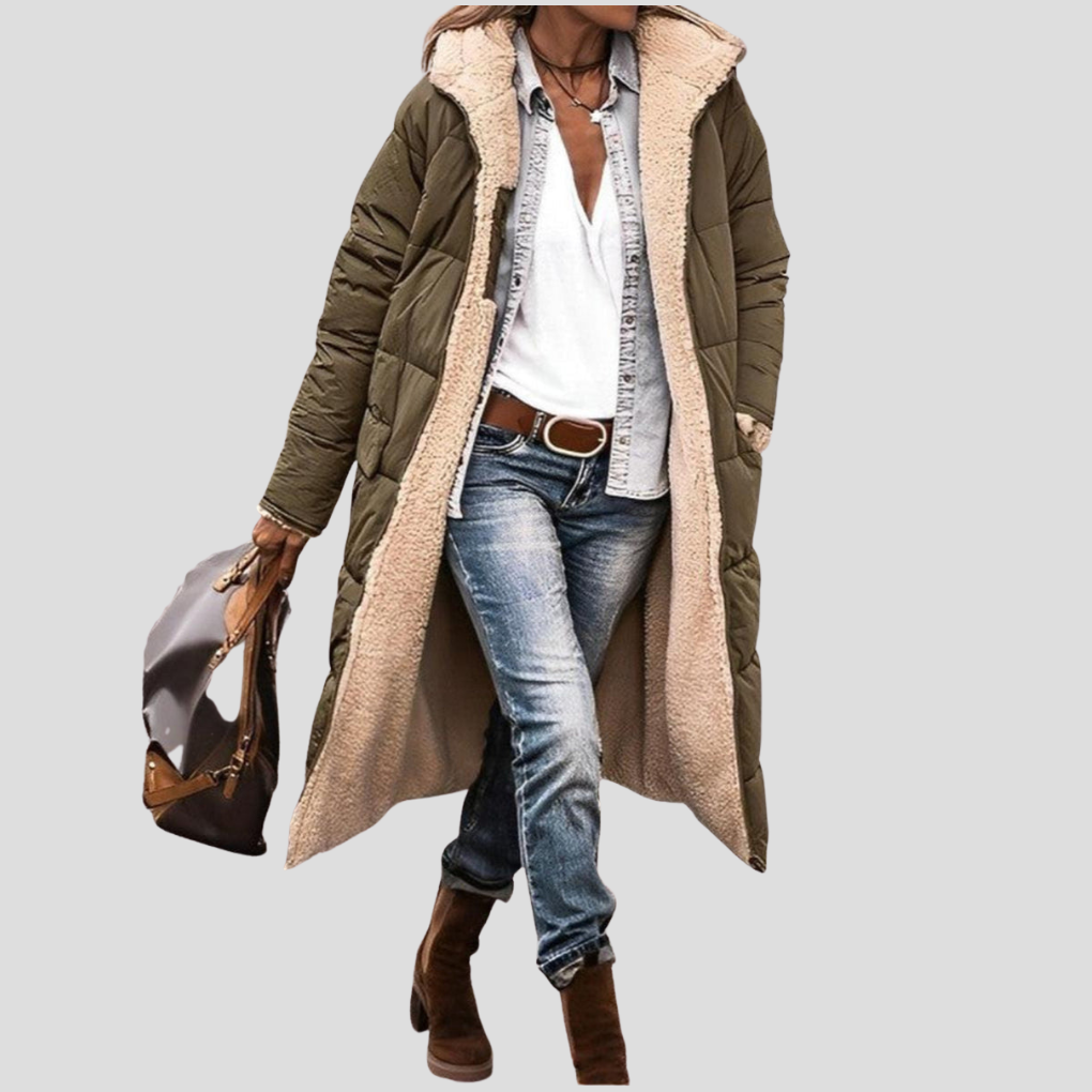 Street-wave Reversible Long Winter Coat With Hood And Teddy Lining For Women Cozy Warmth And Versatility