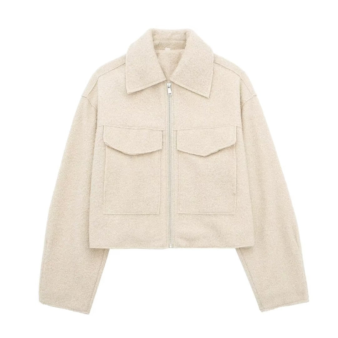 Street-wave Short Wool Jacket With Sharp Collar Structured Warmth For Modern Women