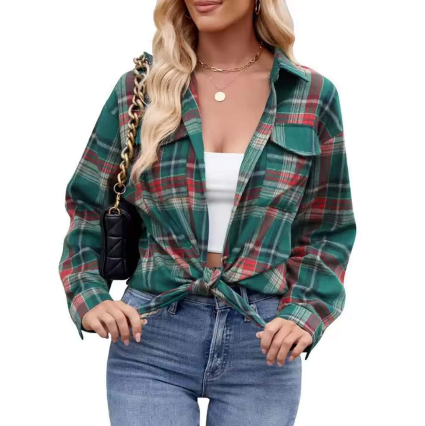 Streetwave Plaid Shirt Jacket For Women With Long Sleeves Tie Front Versatile Casual Chic