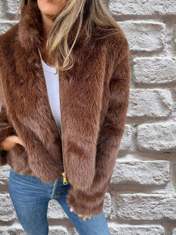 Street-Wave Warm Faux Fur Coat For Women, Elegant Cozy Autumn Jacket, Premium Materials