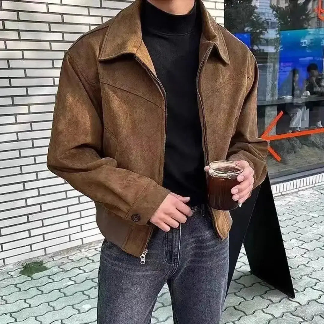 Street-Wave Stéphane Parker Mens Luxury Suede Streetwear Jacket With Classic Lapel And Modern Loose Fit For Spring