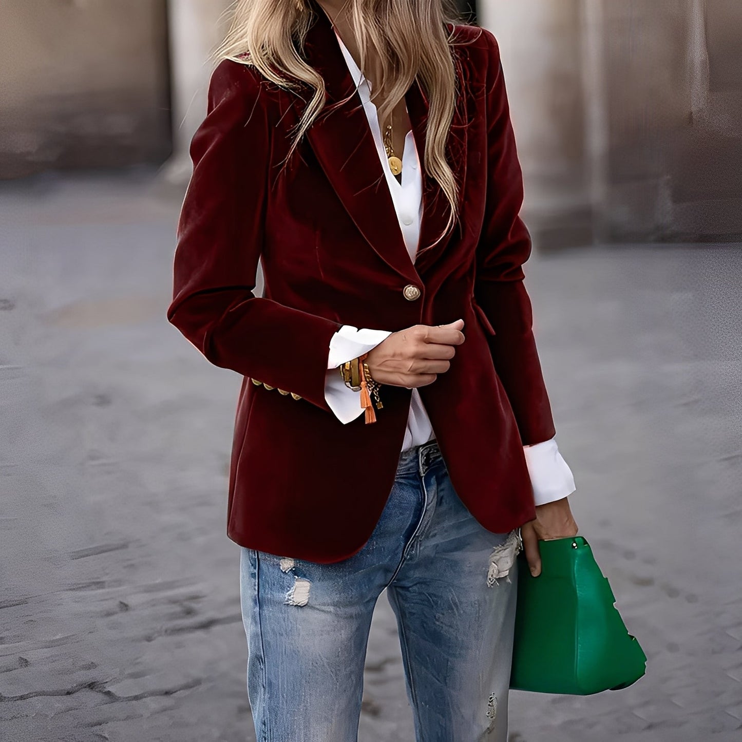 Street-wave Velvet Blazer for Women, Elegant Slim-Fit Tailored Blazer for Work and Evening