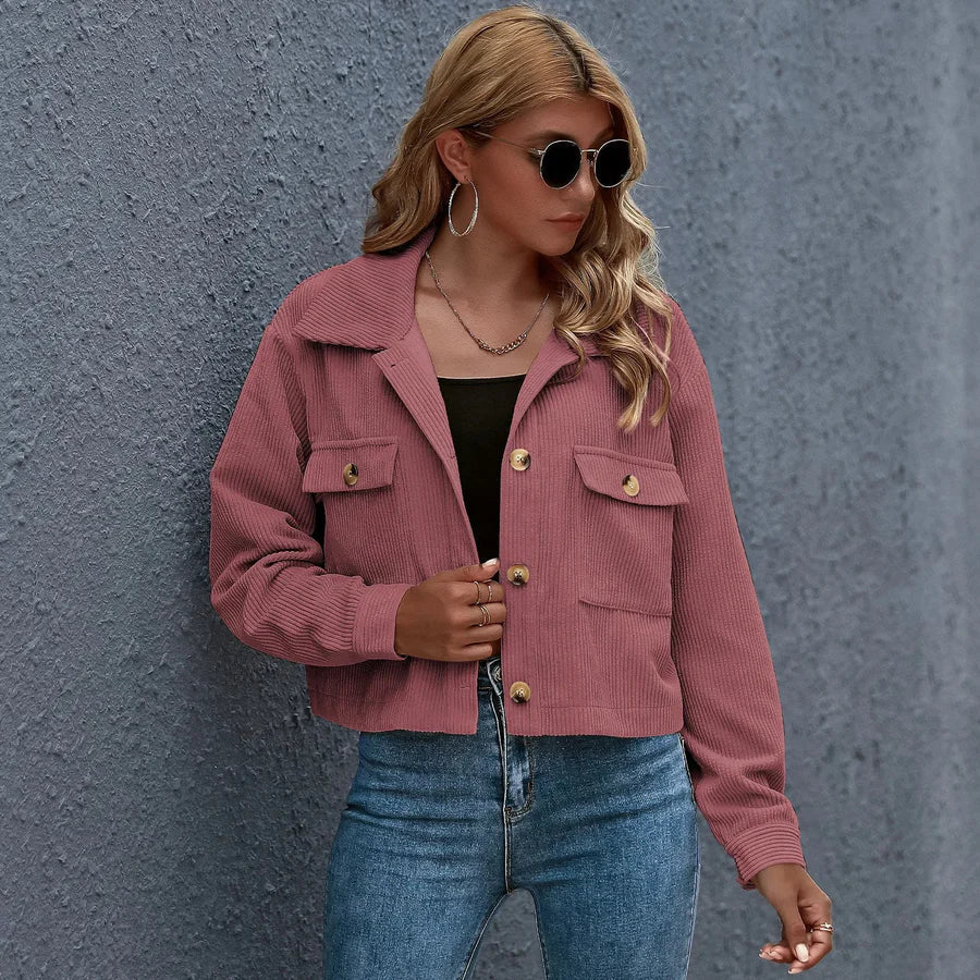 Street-wave Elegant Corduroy Summer Jacket For Women Lightweight Versatile Outerwear For Any Occasion