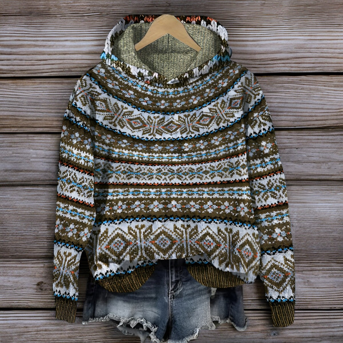 Streetwave Icelandic Knitted Hoodie For Winter Cozy Nordic Warmth For Outdoor Adventurers