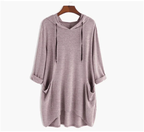 Pocketed Pullover Signe by Street Wave Ultra Soft Tunic Hoodie with Front Pockets for Women