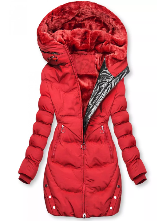 Street-Wave Womens Puffer Coat With Warm Fleece Lining Hooded Windproof Cozy Fur Trim