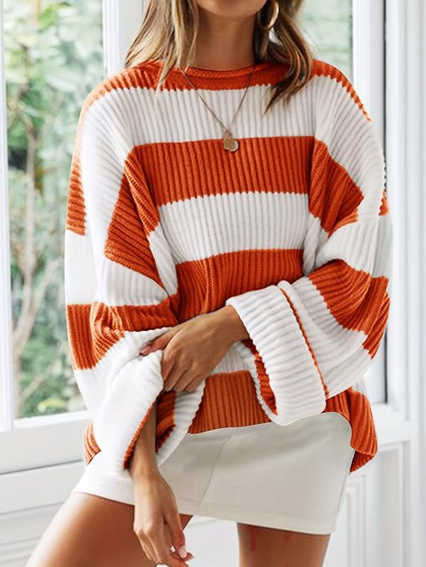 Street Wave Striped Knit Sweater Loose Fit Casual Pullover For Women Everyday Comfort And Effortless Style