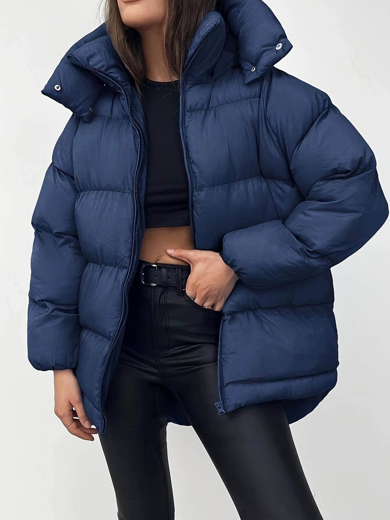 Street-Wave Women Puffer Jacket With Hood And Stand Collar Short Quilted Warm Coat