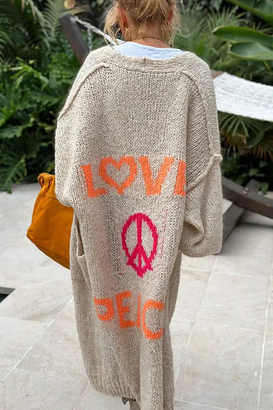 Street Wave Love And Peace Cardigan Oversized Boho Knit With Soft Fabric For Boho Chic Women
