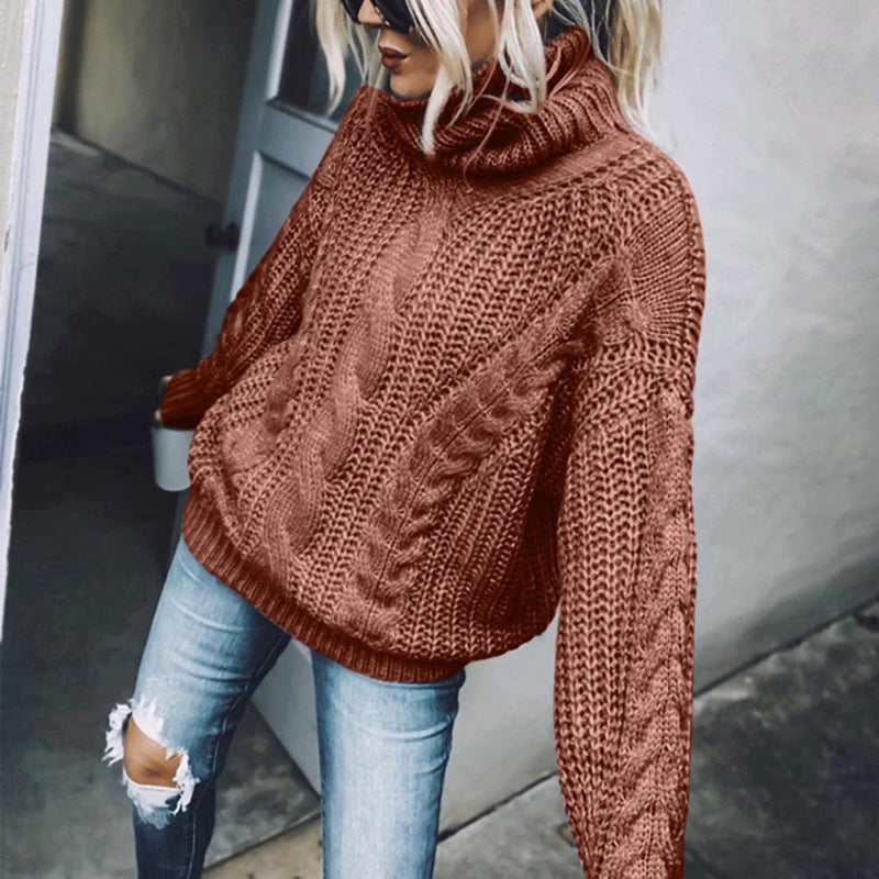 Street-Wave Chunky Cable Knit Turtleneck Sweater For Women Soft Warm Cozy Oversized Pullover