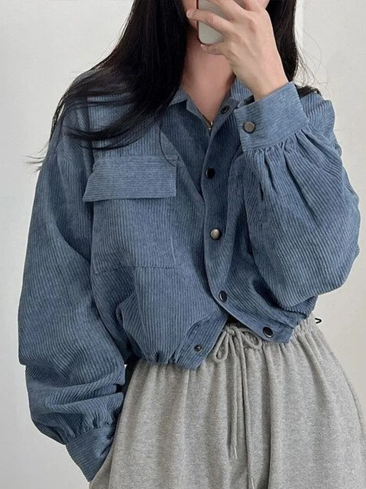 Street-wave CLEENA Women Short Corduroy Summer Jacket Versatile Soft Pink With Pockets