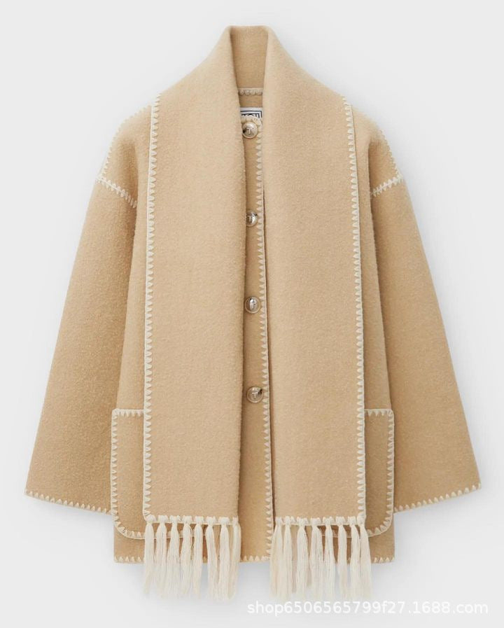 Street-wave Coat With Scarf For Women Effortless Chic Warmth And Style Urban Fashion Essential