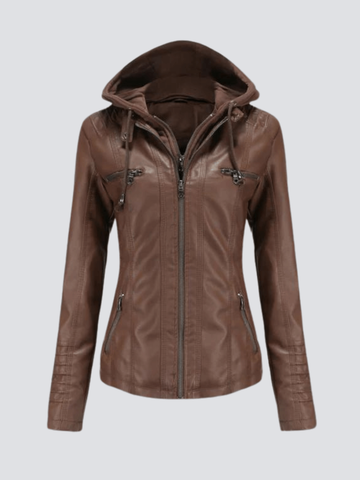 Street-Wave Women's Hooded Leather Jacket - Elegant Fit, Cozy Comfort, Figure-Flattering Silhouette
