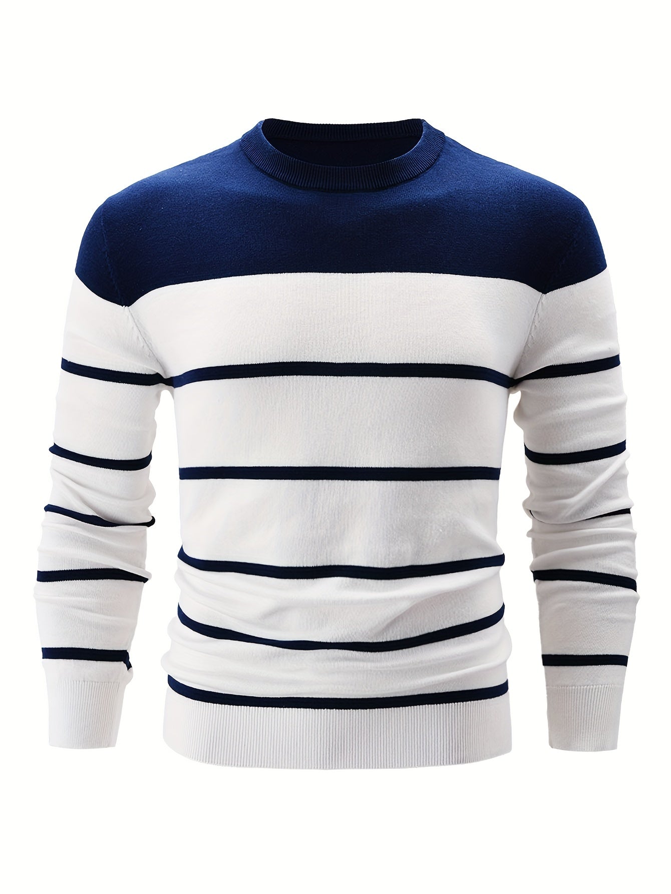 Street-wave Striped Cotton Pullover for Men Classic Comfort Everyday Essential Wardrobe