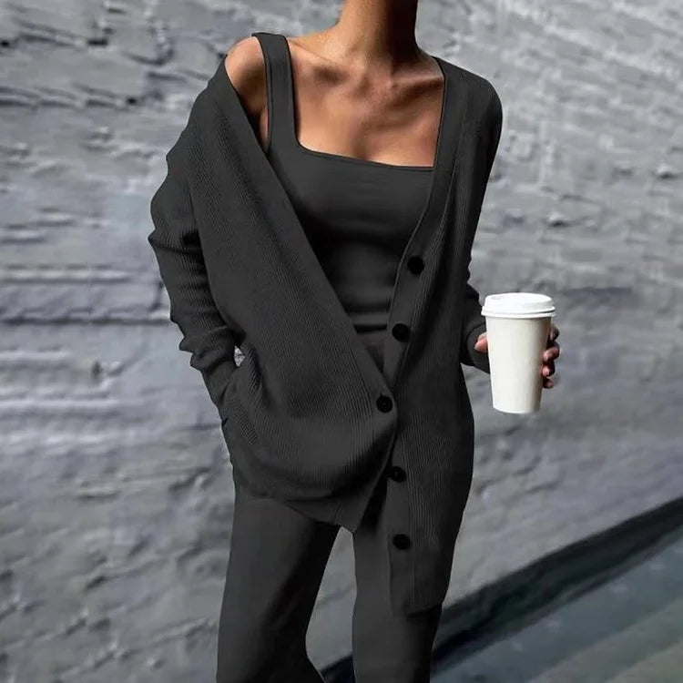 Street-Wave Womens Cardigan Oversized Cozy Rib Knit With Pockets