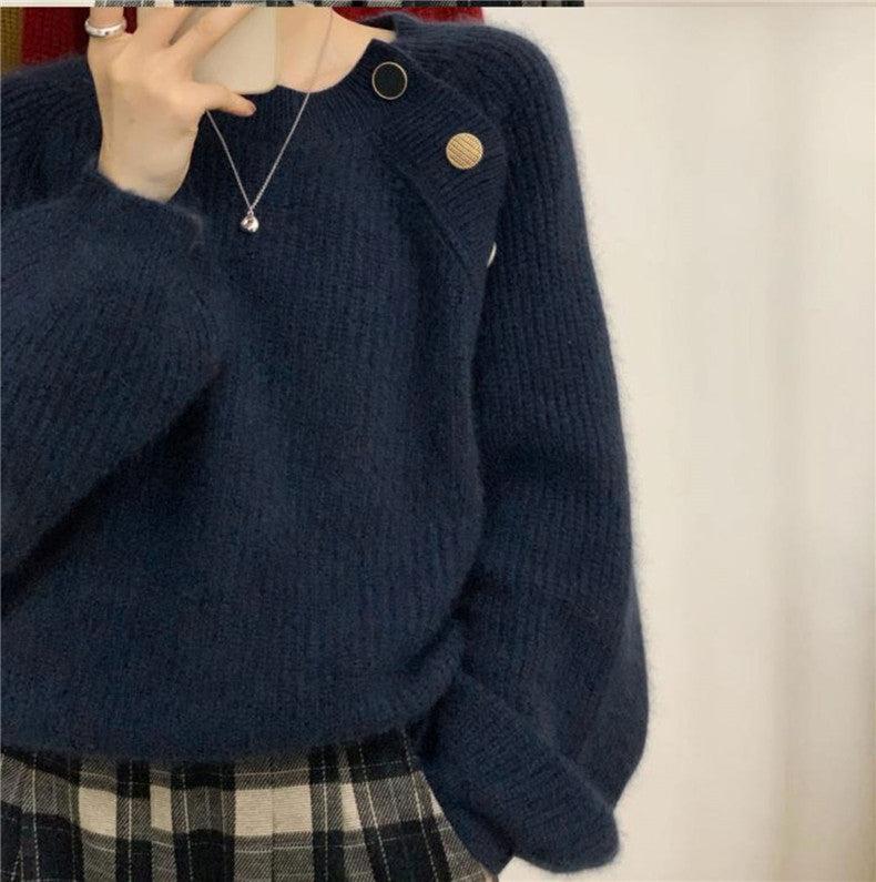 Street-wave Cozy Knit Pullover With Decorative Buttons For Women Soft Elegant Timeless Design