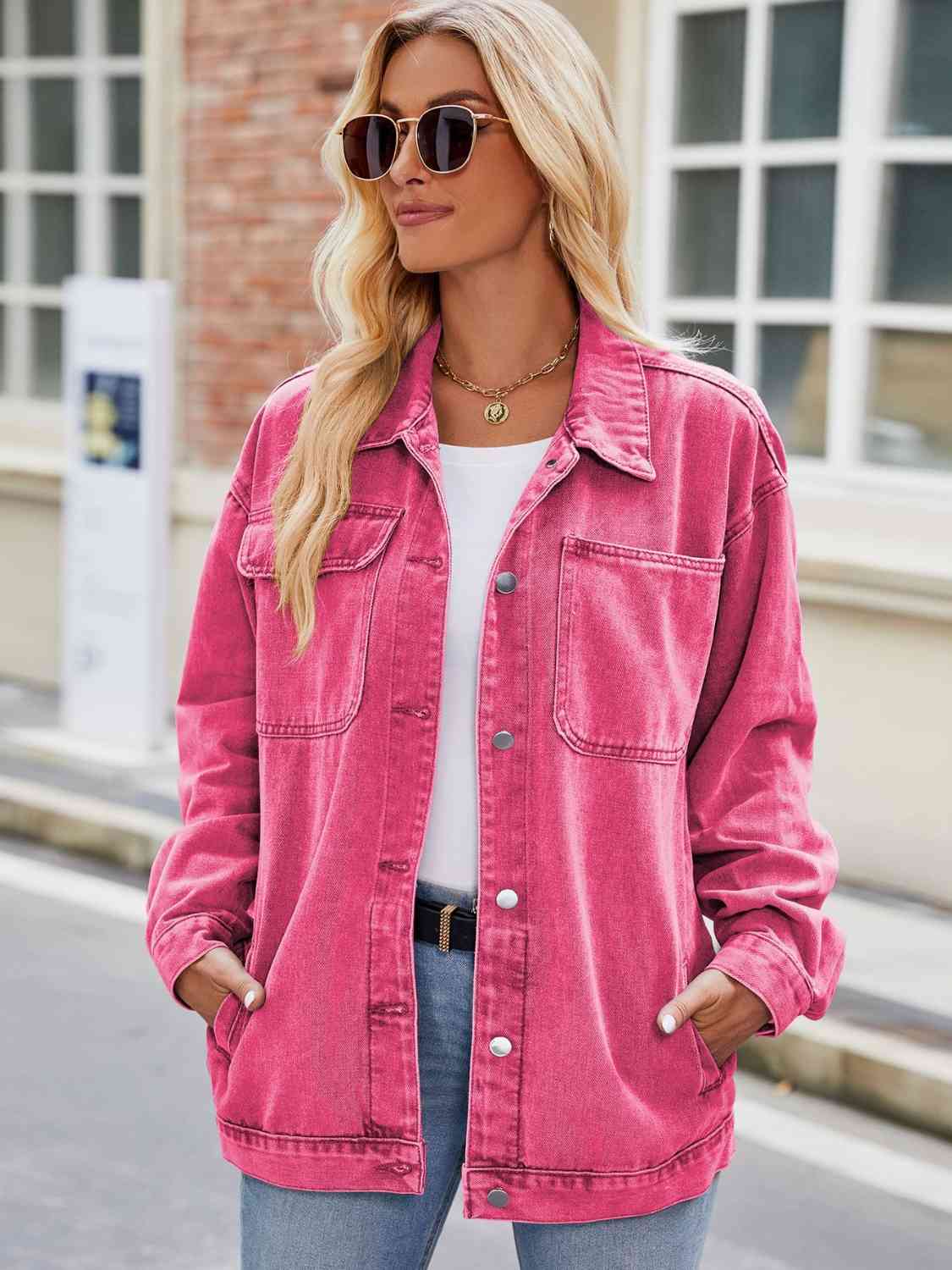 Street-Wave Button Down Denim Jacket With Pockets For Women Classic Non Stretch Wardrobe Essential