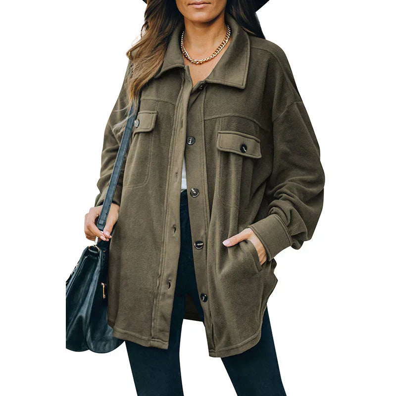 Street-wave Button Front Fleece Jacket For Women Cozy Warmth And Casual Style Versatile Everyday Wear