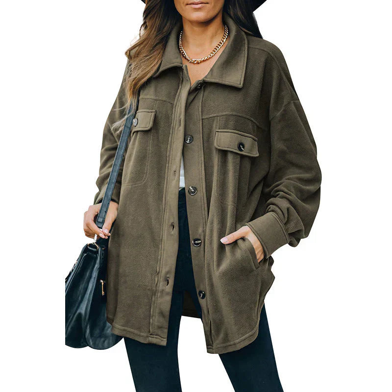 Street-wave Fleece Jacket With Button Details For Women Cozy Warmth And Casual Look