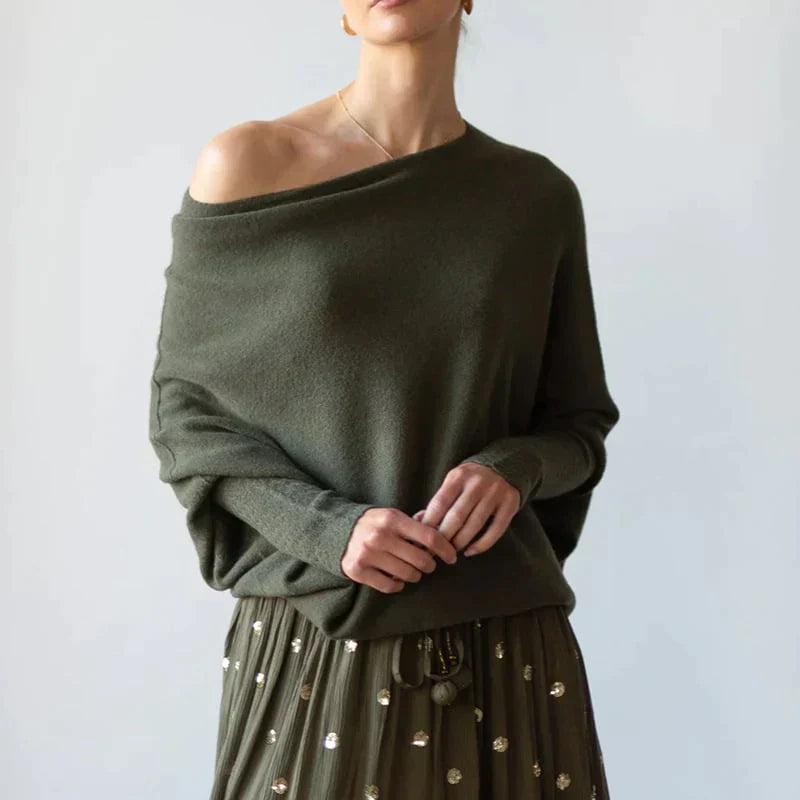 Street-Wave Asymmetrical Draped Sweater For Women With Elegant Versatile Knit For Everyday Wear
