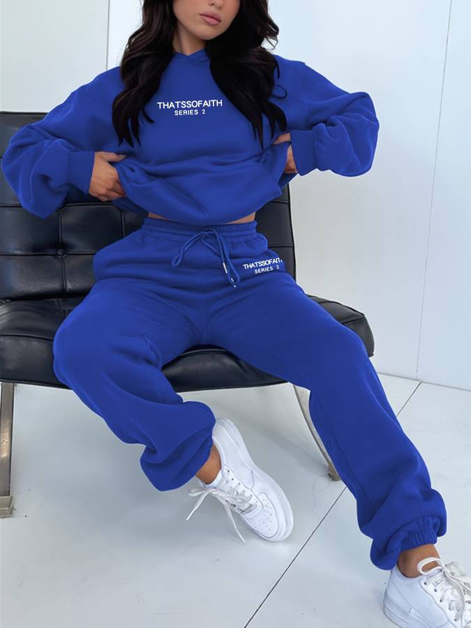 Street-wave Cozy Loungewear Set With Minimal Print For Women, Oversized Hoodie And Joggers