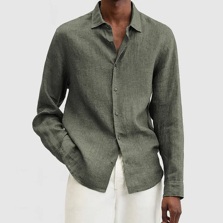 Nordic Flair Mens Linen Shirt Relaxed Fit Long Sleeve Breathable Natural Material Comfortable Everyday Wear