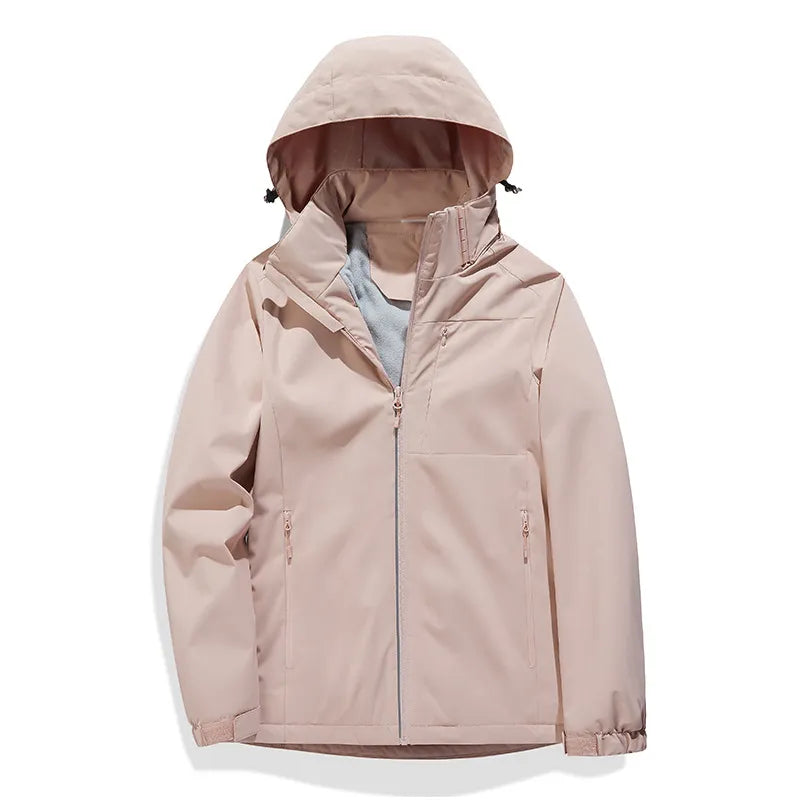 Street-Wave Waterproof Fleece-Lined Shell Jacket For Women With Hood All-Weather Warmth