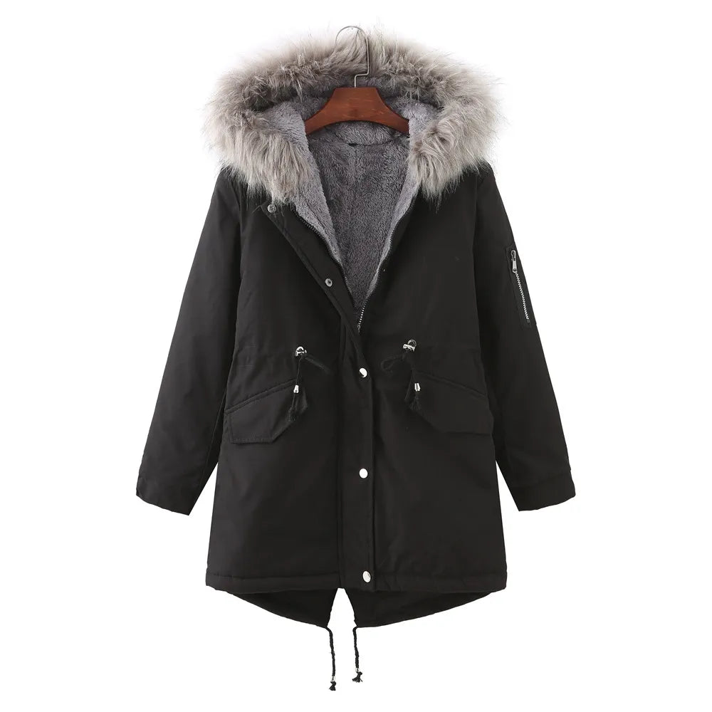 Street Wave Winter Coat With Fleece Lining And Pink Fur Trim Hood For Women Warm And Cozy