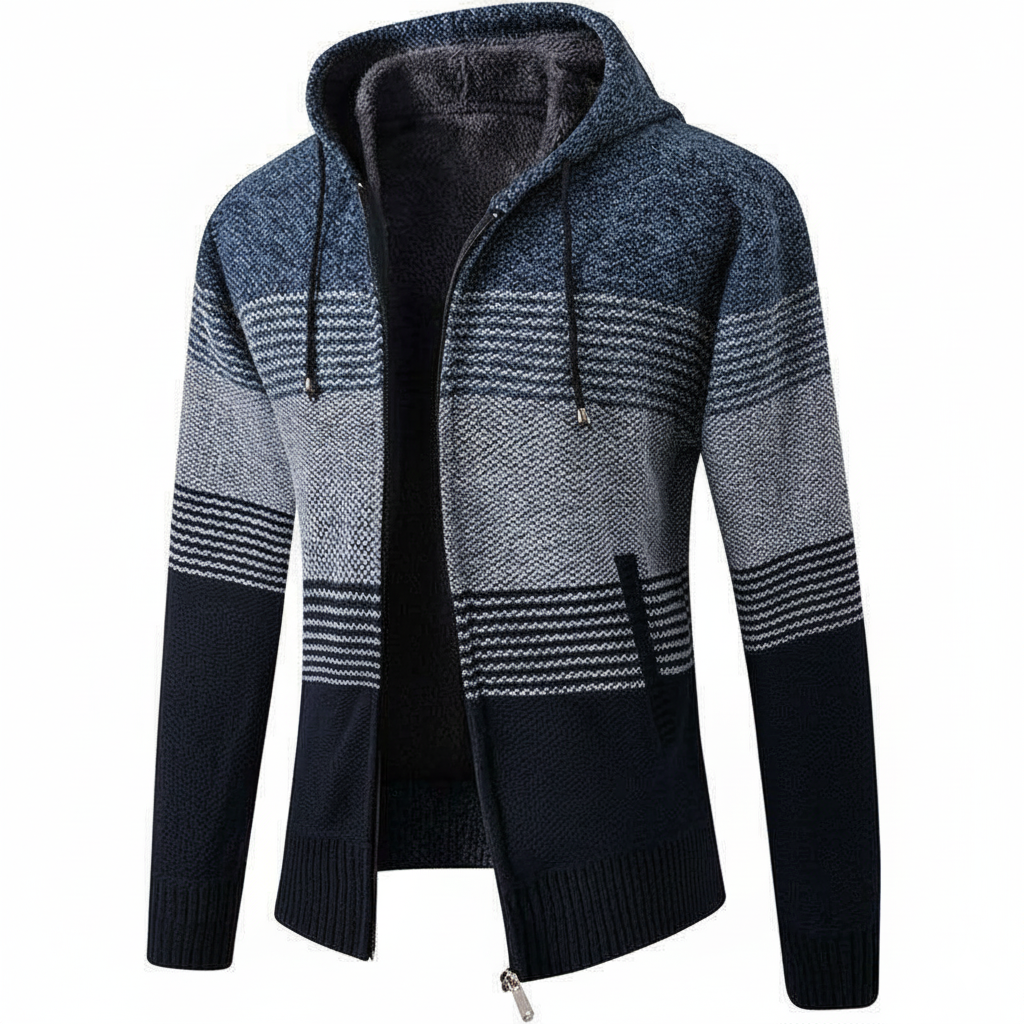 Street-Wave Men's Striped Knitted Hoodie Zip Up Jacket For Cozy Everyday Wear