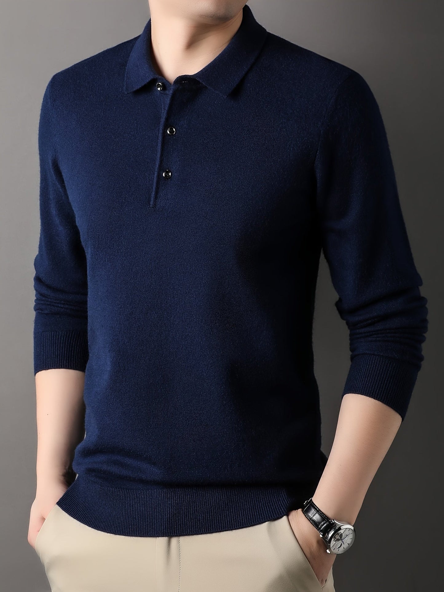 Street Wave Classic Knit Polo Shirt Soft Wool Blend For Men Everyday Comfort And Style