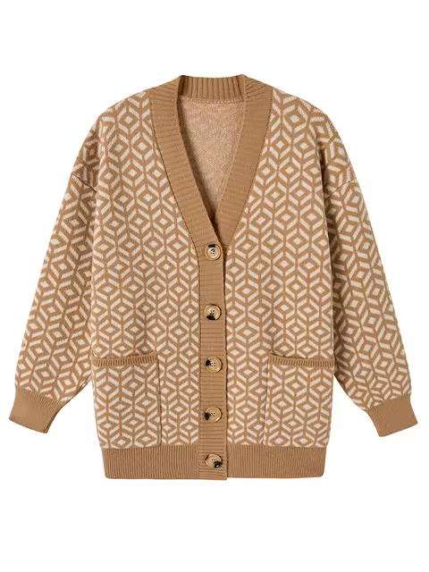 Street-wave Ulrika Geometric Cardigan For Women — Modern Comfort With Button Placket