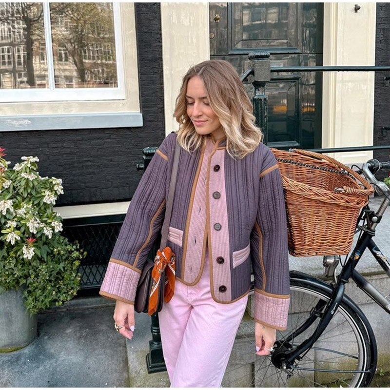 Street Wave Transitional Womens Jacket With Button Details Light Cozy Autumn Layering